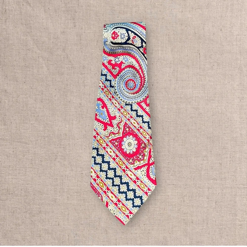 Jacques Fath Silk Paisley Tie Mens Red Blue Classic Pattern Designer